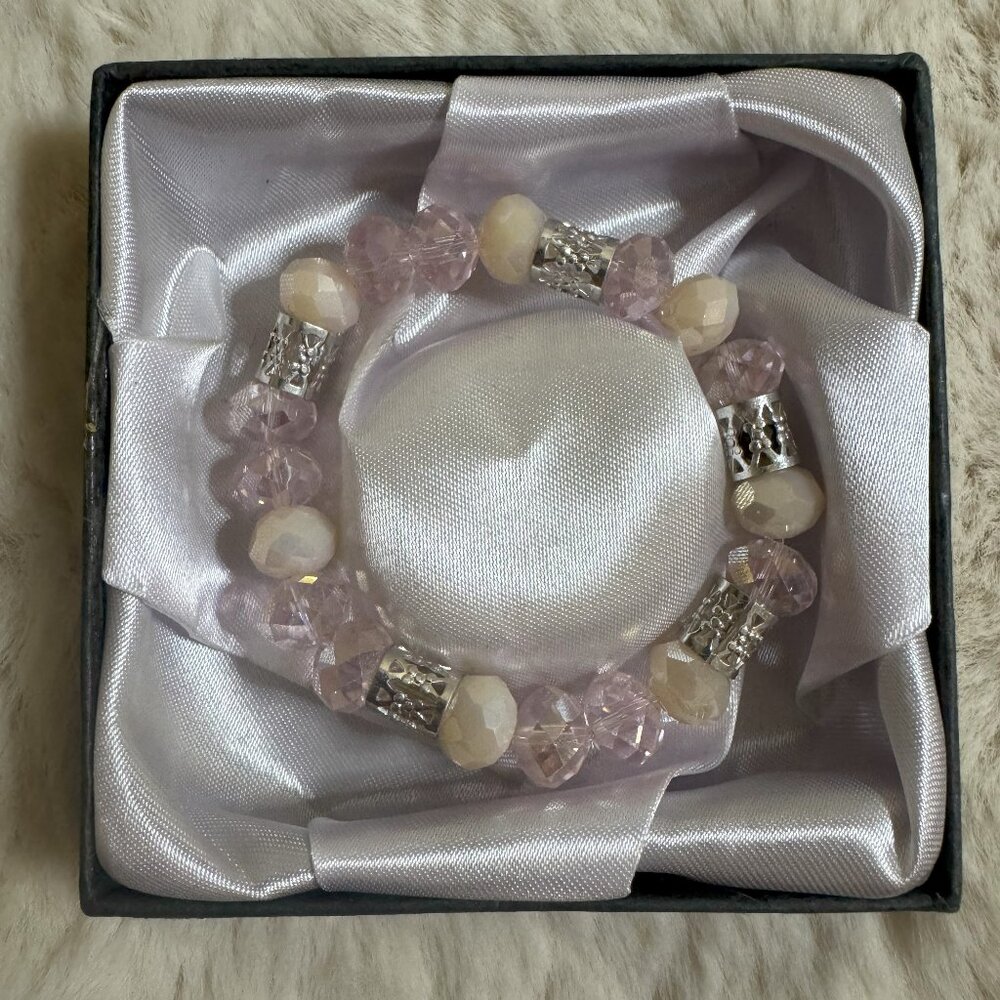 Stretchable Pink Beads and Crystals Bracelet
